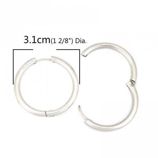 Immagine di 304 Acciaio Inossidabile orecchino cerchio Tono Argento Tondo 17mm Dia., Posta / Filo Dimensione: (19 misura), 2 Pz