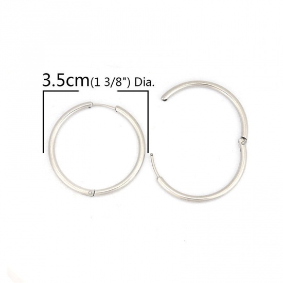 Immagine di 304 Acciaio Inossidabile orecchino cerchio Tono Argento Tondo 17mm Dia., Posta / Filo Dimensione: (19 misura), 2 Pz