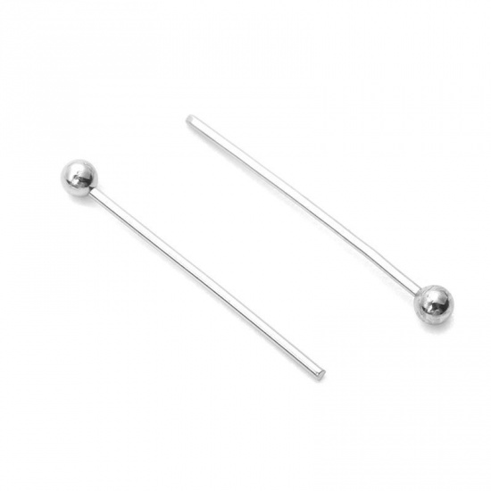 Picture of 0.5mm 304 Stainless Steel Ball Head Pins Silver Tone 30mm(1 1/8") long, 50 PCs