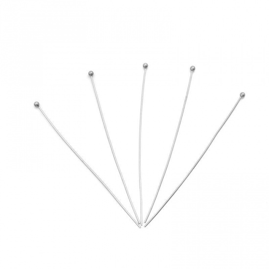 Picture of 0.5mm 304 Stainless Steel Ball Head Pins Silver Tone 40mm(1 5/8") long, 50 PCs