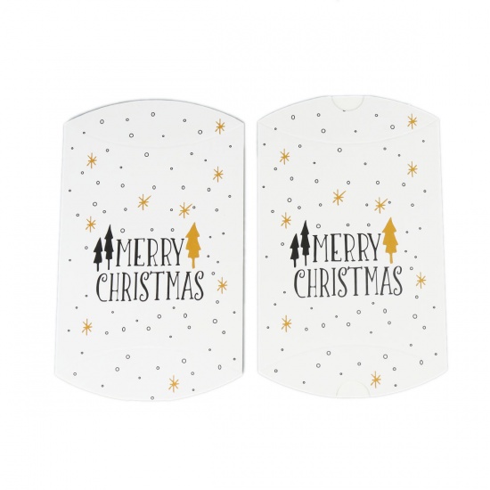 Immagine di Scatola di Imballaggio Cuscino Bianco & Giallo " Merry Christmas " 16.5cm x 9.7cm , 10 Pz