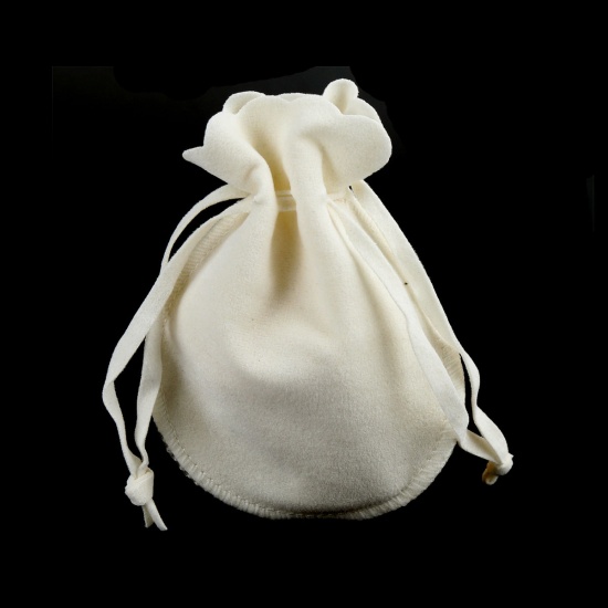 Picture of Velvet Drawstring Bags Calabash Creamy-White 11.5cm x 8.5cm, 5 PCs