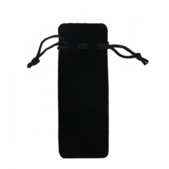 Picture of Velvet Drawstring Bags Lipstick Storage Rectangle Black 14cm x 5cm, 5 PCs