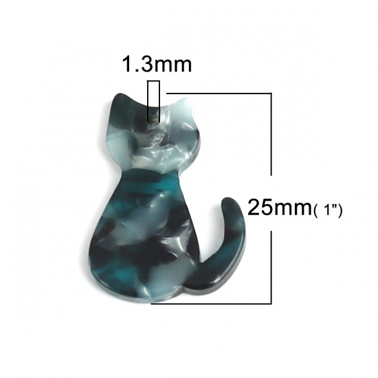 Image de Breloques en Acide Acétique Résine Acétate Acrylique Acetimar Marbre Chat Multicolore 25mm x 17mm, 5 Pcs