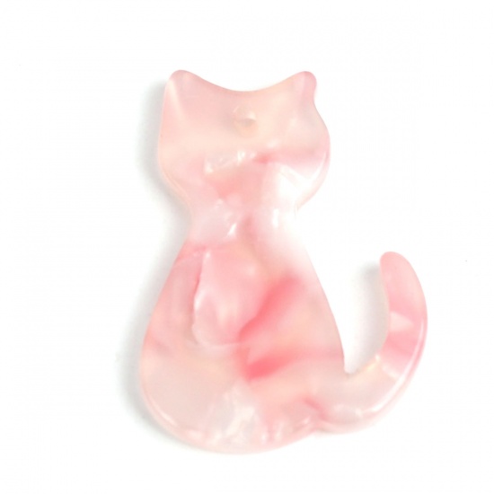Picture of Acetic Acid Resin Acetate Acrylic Acetimar Marble Charms Cat Animal Peach Pink 25mm x 17mm, 5 PCs