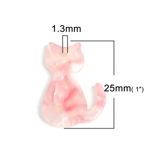 Image de Breloques en Acide Acétique Résine Acétate Acrylique Acetimar Marbre Chat Rose Pêche 25mm x 17mm, 5 Pcs