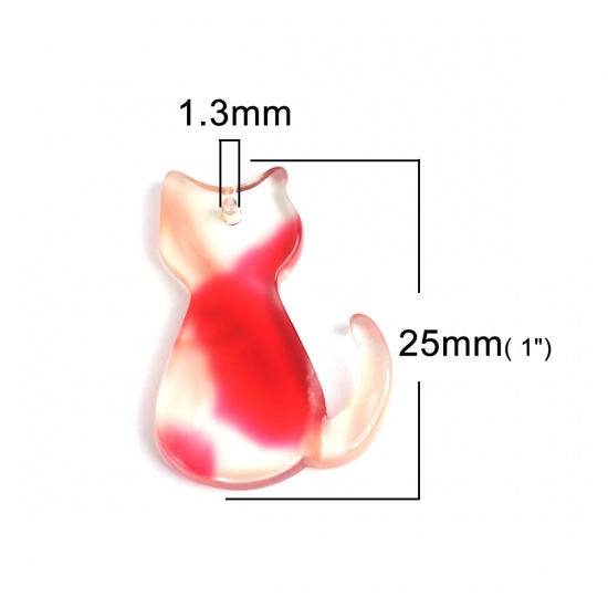 Image de Breloques en Acide Acétique Résine Acétate Acrylique Acetimar Marbre Chat Rouge 25mm x 17mm, 5 Pcs
