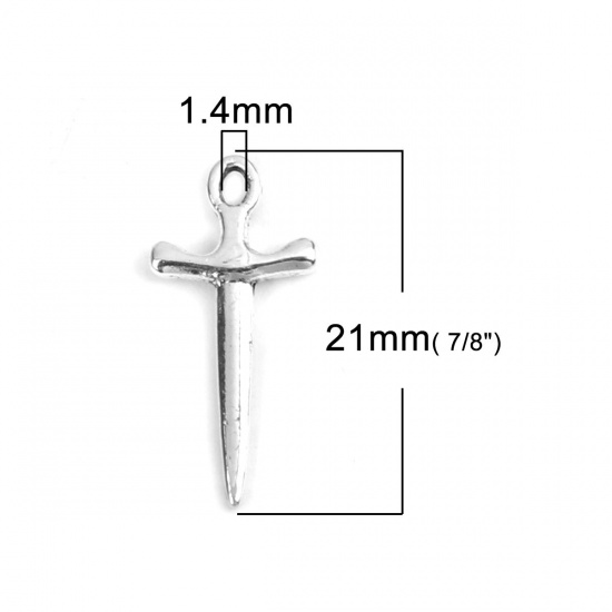 Picture of Zinc Based Alloy Charms Sword Silver Plated 21mm x 10mm, 100 PCs