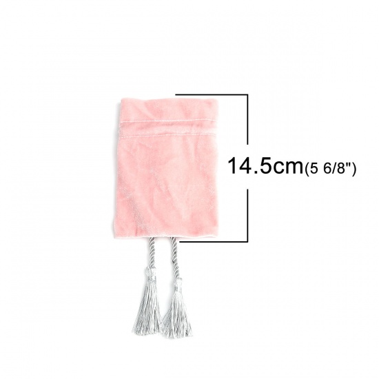 Изображение Фланелет Сумки на шнурке Прямоугольник Светло-розовый кисточка 14.5см x 11см, 1 ШТ