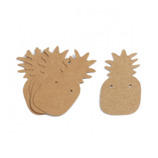 Picture of Paper Jewelry Earrings Display Card Pineapple/ Ananas Fruit Khaki 64mm x 32mm, 50 Sheets