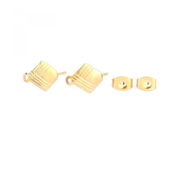 Picture of 304 Stainless Steel Ear Post Stud Earrings Leaf Gold Plated W/ Loop 19mm x 8mm, Post/ Wire Size: 0.7mm, 6 PCs