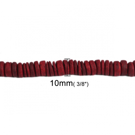 Immagine di Legno Separatori Perline Tondo Piatto Rosso Scuro Circa: 10mm Dia, Foro: Circa 1.9mm, lunghezza: 39cm, 1 Filo (Circa 112 Pezzi/Treccia)
