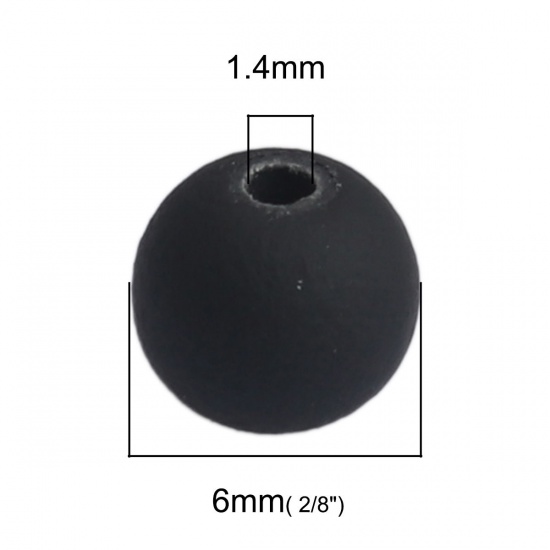 Изображение ABS Бусины Круглые, Черный 6мм диаметр, Отверстие:примерно 1.4мм, 100 ШТ
