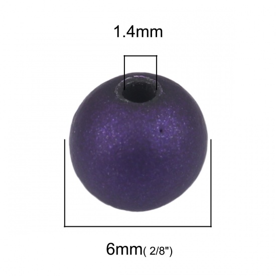 Изображение ABS Бусины Круглые, Темно-фиолетовый 6мм диаметр, Отверстие:примерно 1.4мм, 100 ШТ