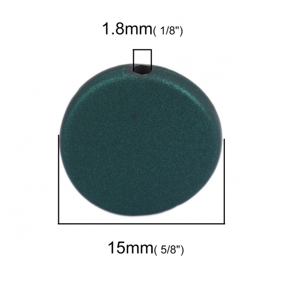 ABS ビーズ 円形 深緑色 約 15mm 直径、 穴：約 1.8mm、 20 個 の画像