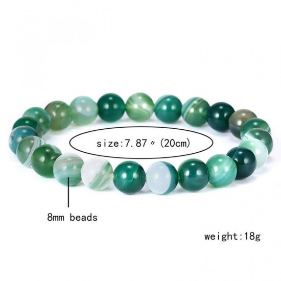 Picture of Synthetic Agate Elastic Dainty Bracelets Delicate Bracelets Beaded Bracelet Green Stripe 20cm(7 7/8") long, 1 Piece
