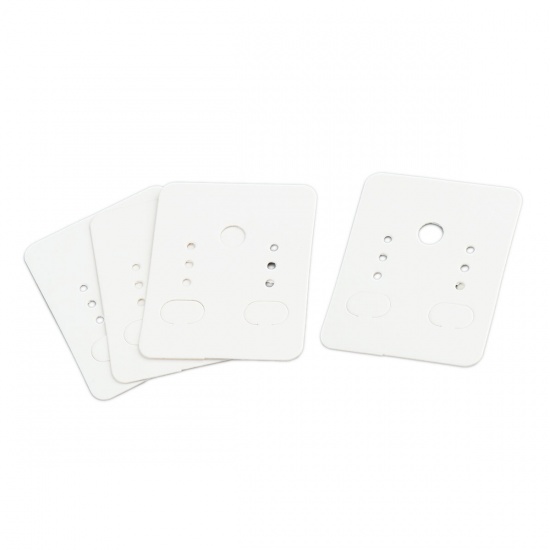 Picture of Paper Jewelry Earrings Display Card Rectangle White 4.7cm x 3.8cm, 100 PCs