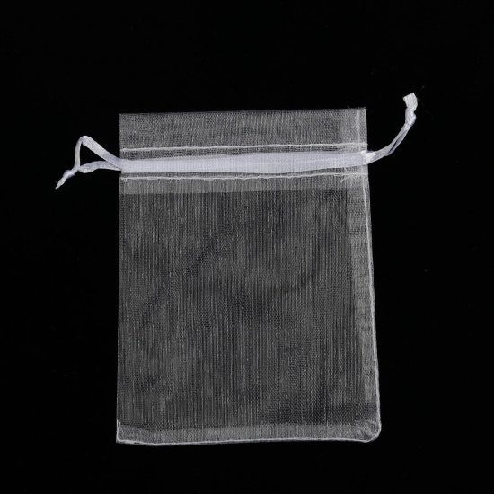 Immagine di Regalo di Matrimonio Sacchetti dei Monili del Organza Disegnabile Rettangolo Bianco 10cm x 8cm, (Spazio utilizzabile: 8x8cm ) 30 Pz