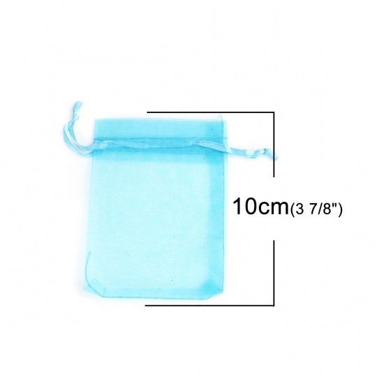 Picture of Wedding Gift Organza Jewelry Bags Drawstring Rectangle Light Lake Blue 10cm x8cm(3 7/8" x3 1/8"), (Usable Space: 8x8cm) 30 PCs