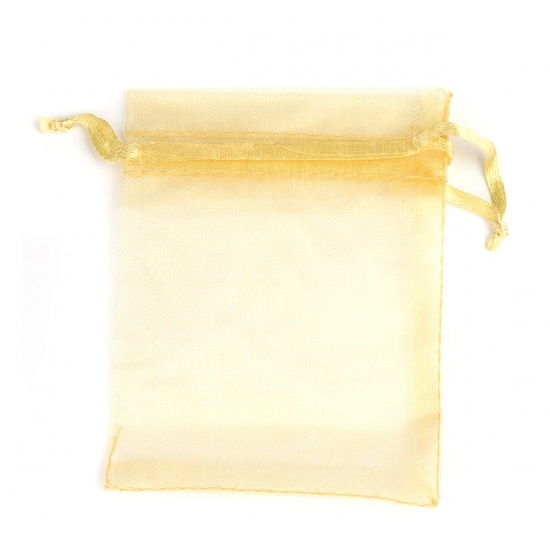 Picture of Wedding Gift Organza Jewelry Bags Drawstring Rectangle Golden 10cm x8cm(3 7/8" x3 1/8"), (Usable Space: 8x8cm) 30 PCs