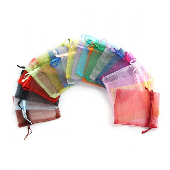 Picture of Wedding Gift Organza Jewelry Bags Drawstring Rectangle Coffee 10cm x8cm(3 7/8" x3 1/8"), (Usable Space: 8x8cm) 30 PCs