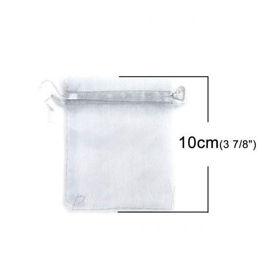 Picture of Wedding Gift Organza Jewelry Bags Drawstring Rectangle Gray 10cm x8cm(3 7/8" x3 1/8"), (Usable Space: 8x8cm) 30 PCs
