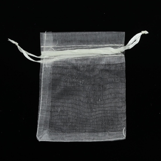 Immagine di Regalo di Matrimonio Sacchetti dei Monili del Organza Disegnabile Rettangolo Beige 10cm x 8cm, (Spazio utilizzabile: 8x8cm ) 30 Pz