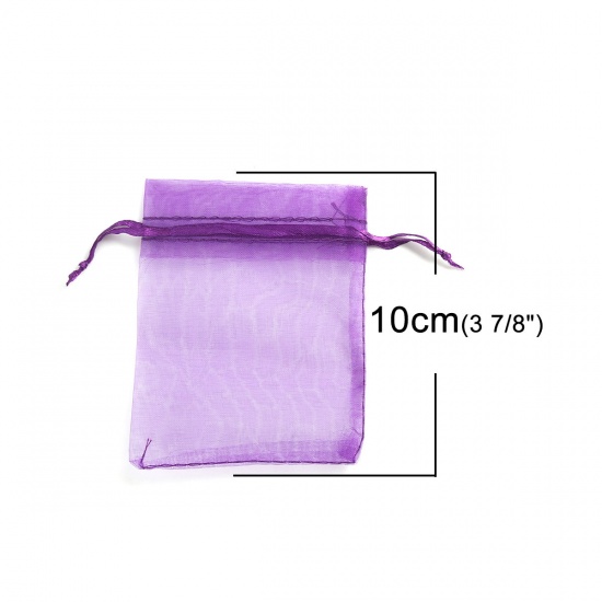 Picture of Wedding Gift Organza Jewelry Bags Drawstring Rectangle Dark Purple 10cm x8cm(3 7/8" x3 1/8"), (Usable Space: 8x8cm) 30 PCs