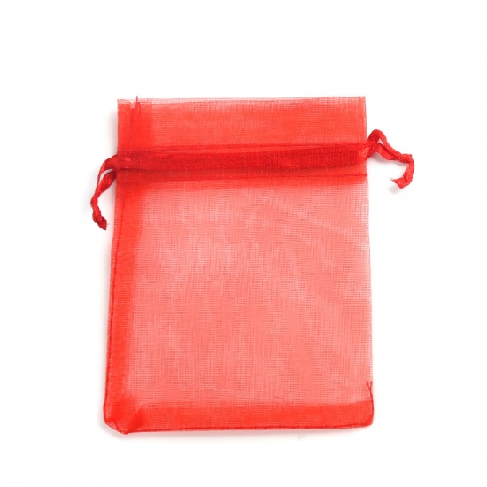 Picture of Wedding Gift Organza Jewelry Bags Drawstring Rectangle Red 10cm x8cm(3 7/8" x3 1/8"), (Usable Space: 8x8cm) 30 PCs