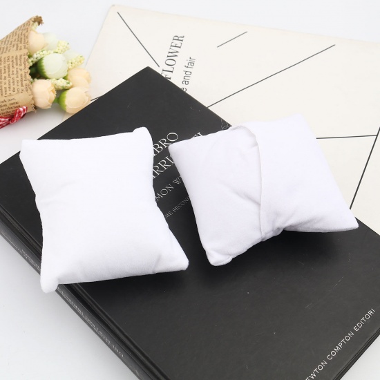 Picture of PU Leather Jewelry Displays Pillow White 9cm x 8cm , 5 PCs