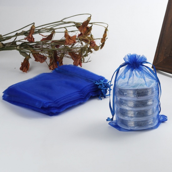 Imagen de Regalo de Bodas Joyería de Organza Bolsa Dibujable Rectángulo de Azul Marino (Espacio Utilizable 13.5x10.5cm) 16cm x 11cm , 20 Unidades