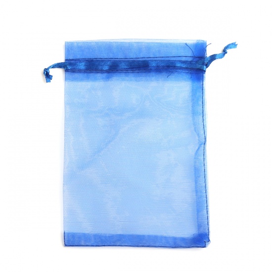 結婚祝い ギフト オーガンジー袋 巾着袋 アクセサリーバック ラッピング  描画可能 長方形 サファイア・ブルー （使用可能なスペース: 13.5x10.5cm ) 16cm x 11cm、 20 個 の画像
