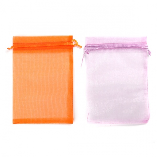 Picture of Wedding Gift Organza Jewelry Bags Drawstring Rectangle At Random Mixed (Usable Space: 13.5x10.5cm) 16cm x 11cm, 20 PCs