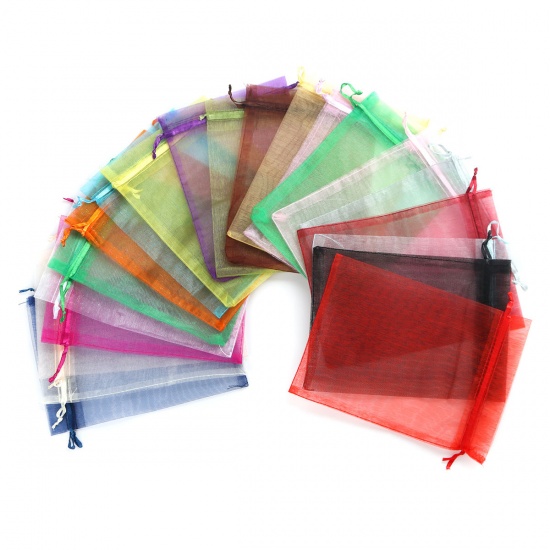 Picture of Wedding Gift Organza Jewelry Bags Drawstring Rectangle Fuchsia (Usable Space: 13.5x10.5cm) 16cm x 11cm, 20 PCs