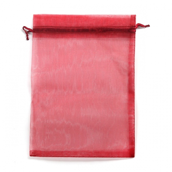 結婚祝い ギフト オーガンジー袋 巾着袋 アクセサリーバック ラッピング  描画可能 長方形 赤ワイン色 （使用可能なスペース: 13.5x10.5cm ) 16cm x 11cm、 20 個 の画像