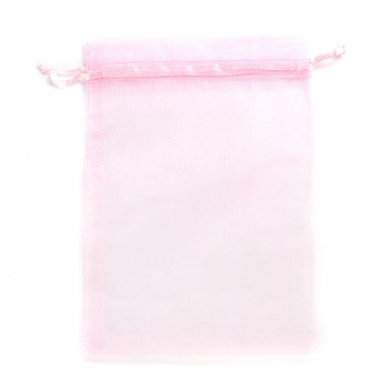 結婚祝い ギフト オーガンジー袋 巾着袋 アクセサリーバック ラッピング  描画可能 長方形 ピンク （使用可能なスペース: 13.5x10.5cm ) 16cm x 11cm、 20 個 の画像