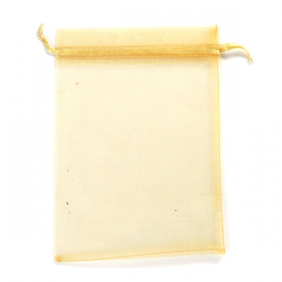 Picture of Wedding Gift Organza Jewelry Bags Drawstring Rectangle Golden (Usable Space: 13.5x10.5cm) 16cm x 11cm, 20 PCs