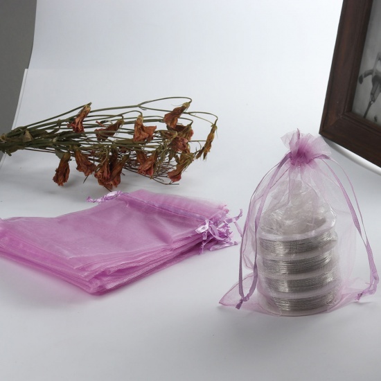 結婚祝い ギフト オーガンジー袋 巾着袋 アクセサリーバック ラッピング  描画可能 長方形 薄紫色 （使用可能なスペース: 13.5x10.5cm ) 16cm x 11cm、 20 個 の画像