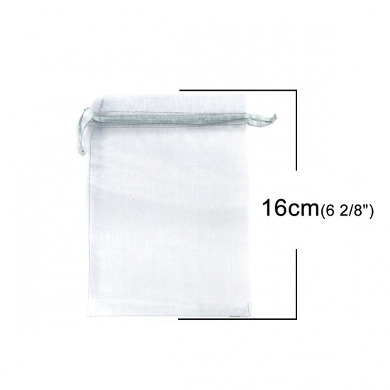 Picture of Wedding Gift Organza Jewelry Bags Drawstring Rectangle Gray (Usable Space: 13.5x10.5cm) 16cm x 11cm, 20 PCs