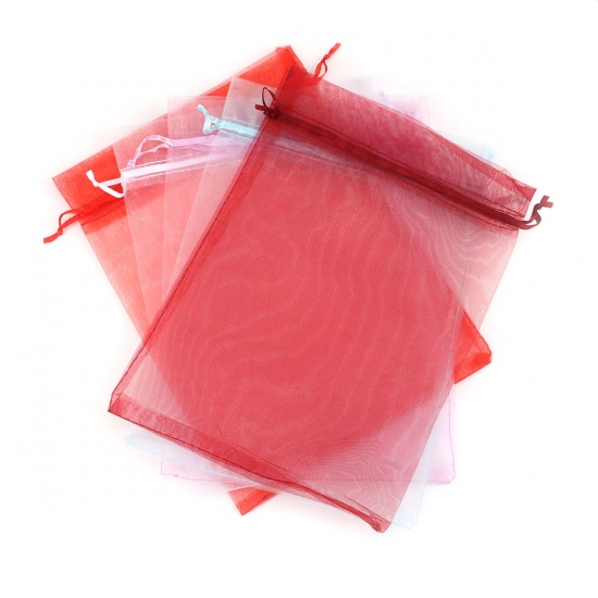 Picture of Wedding Gift Organza Jewelry Bags Drawstring Rectangle At Random Mixed (Usable Space: 17x14.5cm) 20cm x 15cm, 20 PCs