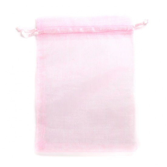 Picture of Wedding Gift Organza Jewelry Bags Drawstring Rectangle Pink (Usable Space: 15.5x12.5cm) 18cm x 12.8cm, 20 PCs
