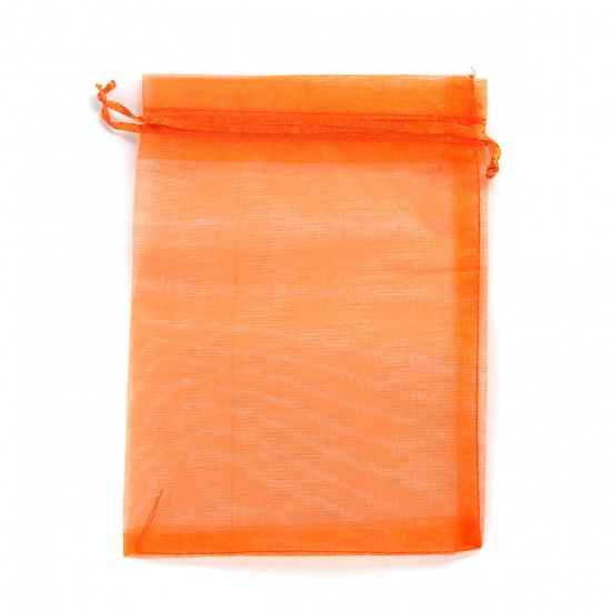 Picture of Wedding Gift Organza Jewelry Bags Drawstring Rectangle Orange (Usable Space: 15.5x12.5cm) 18cm x 12.8cm, 20 PCs