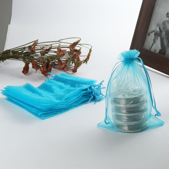 Immagine di Regalo di Matrimonio Sacchetti dei Monili del Organza Disegnabile Rettangolo Lago Blu (Spazio utilizzabile: 15.5x12.5cm ) 18cm x 12.8cm, 20 Pz