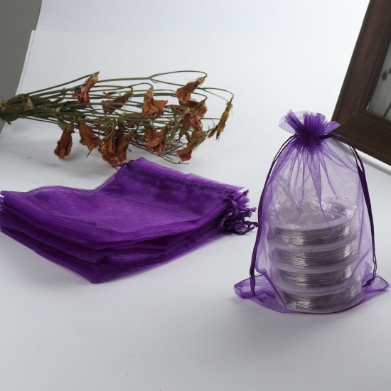 Immagine di Regalo di Matrimonio Sacchetti dei Monili del Organza Disegnabile Rettangolo Viola Scuro (Spazio utilizzabile: 15.5x12.5cm ) 18cm x 12.8cm, 20 Pz