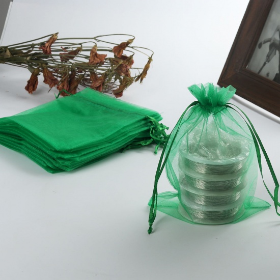 Immagine di Regalo di Matrimonio Sacchetti dei Monili del Organza Disegnabile Rettangolo Verde Scuro (Spazio utilizzabile: 15.5x12.5cm ) 18cm x 12.8cm, 20 Pz