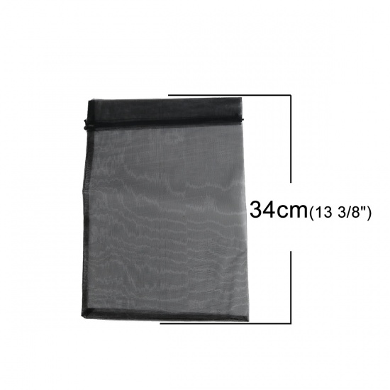 Picture of Wedding Gift Organza Drawstring Bags Rectangle Black (Usable Space: 30x24cm) 34cm x 24cm, 10 PCs
