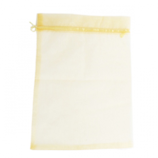 Picture of Wedding Gift Organza Drawstring Bags Rectangle Golden (Usable Space: 26x20cm) 30cm x 20cm, 10 PCs