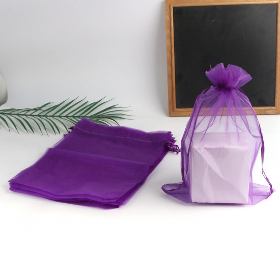 Picture of Wedding Gift Organza Drawstring Bags Rectangle At Random Mixed (Usable Space: 26x20cm) 30cm x 20cm, 10 PCs