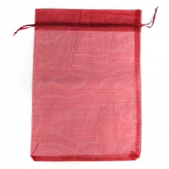 Picture of Wedding Gift Organza Drawstring Bags Rectangle Wine Red (Usable Space: 26x20cm) 30cm x 20cm, 10 PCs