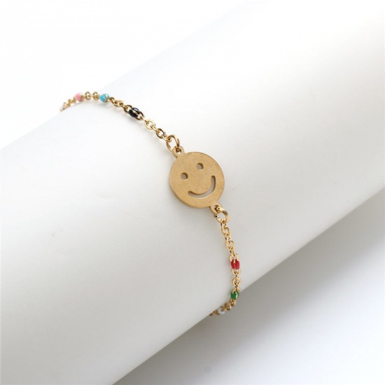 Picture of 304 Stainless Steel Bracelets Gold Plated At Random Rudder Enamel 18cm(7 1/8") long, 1 Piece